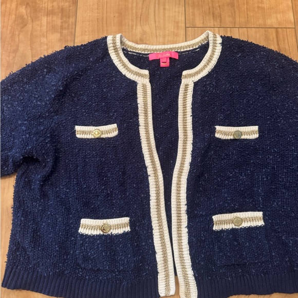 XL Lilly Pulitzer Navy and Cream Cardigan - Picture 4 of 6